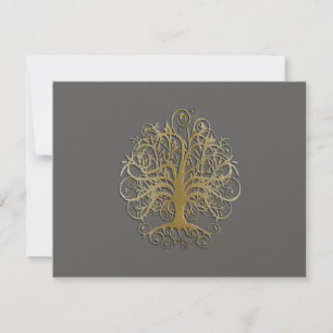 Gold Swirl Tree on Gray Wedding Reception Card #2 Einladung