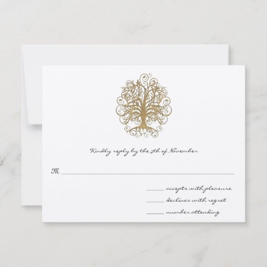Gold Swirl Tree Wedding RSVP Response Card Karte (Vorderseite)