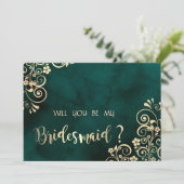 Gold Swirls Emerald Green Bridesmaid Card Einladung (Stehend Vorderseite)