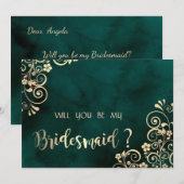 Gold Swirls Emerald Green Bridesmaid Card Einladung (Vorne/Hinten)