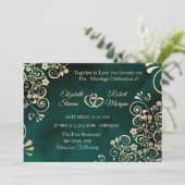 Gold Swirls Emerald Green Wedding  Einladung (Stehend Vorderseite)