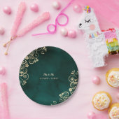 Gold Swirls Emerald Green Wedding Pappteller (Party)