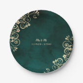 Gold Swirls Emerald Green Wedding Pappteller (Vorderseite)