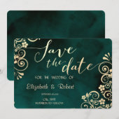 Gold Swirls Emerald Green Wedding Save The Date (Vorne/Hinten)