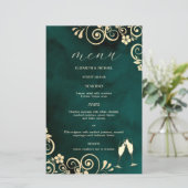 Gold Swirls Emerald Green Wine Glass Wedding  (Stehend Vorderseite)