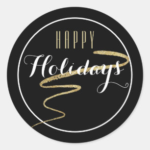 Gold Swoosh Happy Holiday Sticker