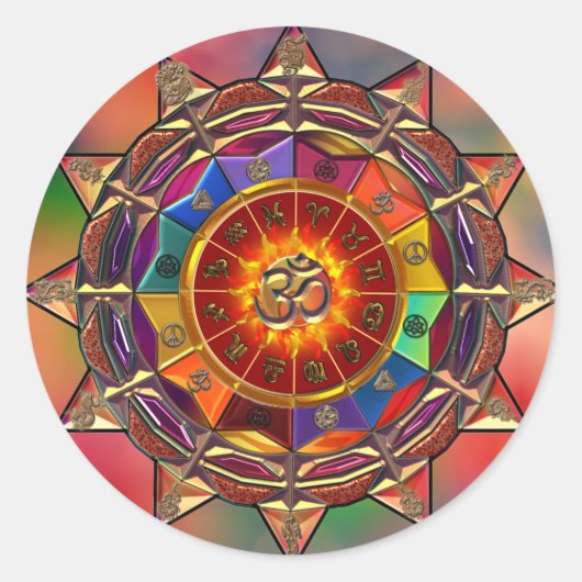 Gold Symbolic Sun Mandala Runder Aufkleber (Vorderseite)