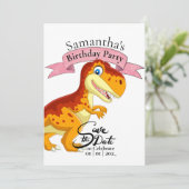 Gold T Rex, Geburtsmädchen Einladung (Stehend Vorderseite)