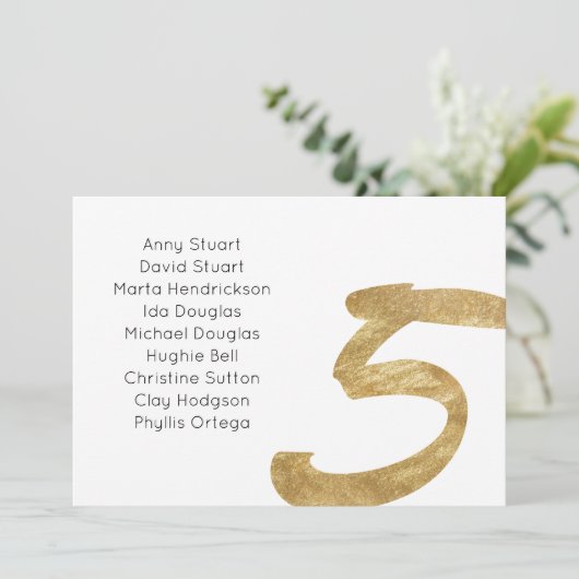 Gold Table 5 Tischnummer Hochzeitskarte (Stehend Vorderseite)