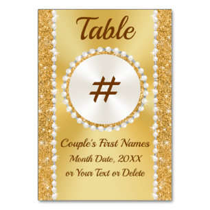 Gold Table NUMBER Karten, 50. Geburtstag Jubiläum Tischnummer