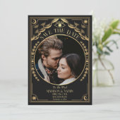 Gold Tarot Gothic Wedding Foto Save the Date Einladung (Stehend Vorderseite)