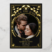 Gold Tarot Gothic Wedding Foto Save the Date Folieneinladung (Vorderseite)