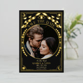Gold Tarot Gothic Wedding Foto Save the Date Folieneinladung (Stehend vorne)