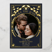 Gold Tarot Gothic Wedding Foto Save the Date Folieneinladung (Vorderseite)
