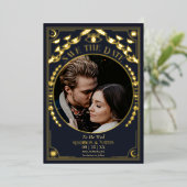 Gold Tarot Gothic Wedding Foto Save the Date Folieneinladung (Stehend vorne)