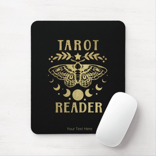 Gold Tarot Reader Moon Phase Moth Stars Mousepad (Mit Mouse)
