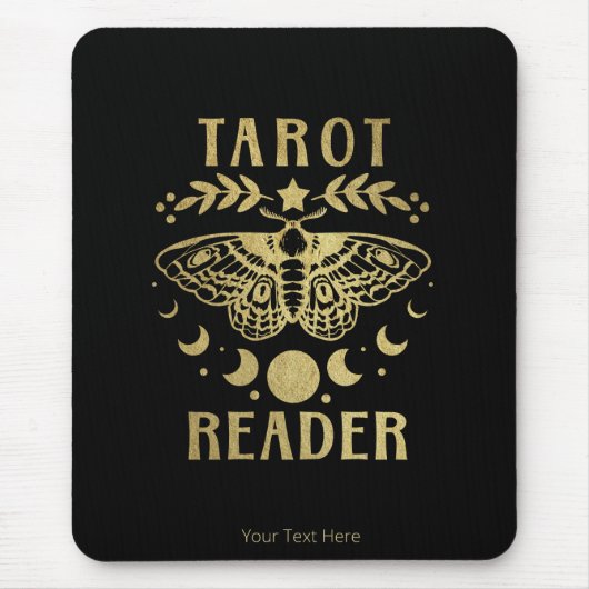 Gold Tarot Reader Moon Phase Moth Stars Mousepad (Vorne)