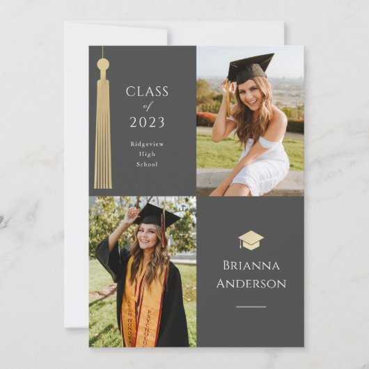 Gold Tassel & Cap 2 Foto Abschluss Ankündigung (Vorderseite)