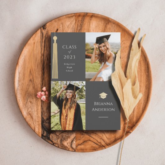 Gold Tassel & Cap 2 Foto Abschluss Ankündigung