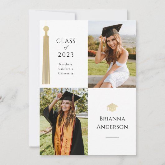 Gold Tassel & Cap 2 Foto Abschluss Einladung (Vorderseite)
