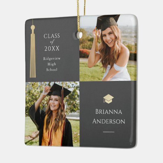 Gold Tassel & Cap Dark Gray Foto Abschluss Keramikornament (Links)