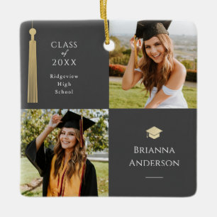 Gold Tassel & Cap Dark Gray Foto Abschluss Keramikornament