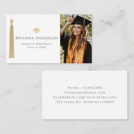 Gold Tassel & Cap Dark White Foto Abschluss Visitenkarte (Vorne/Hinten)