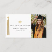 Gold Tassel & Cap Dark White Foto Abschluss Visitenkarte (Vorderseite)