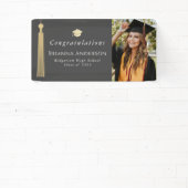 Gold Tassel & Cap Gray Graduation Party Photo Banner (InSitu)