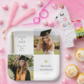 Gold Tassel & Cap Weißes Foto Abschluss Pappteller (Party)