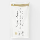 Gold Tassel & Cap White Graduation Party Banner (Vertikal)