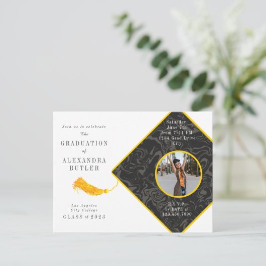Gold Tassel Foto Script Class of 2023 Abschluss Postkarte (Stehend Vorderseite)