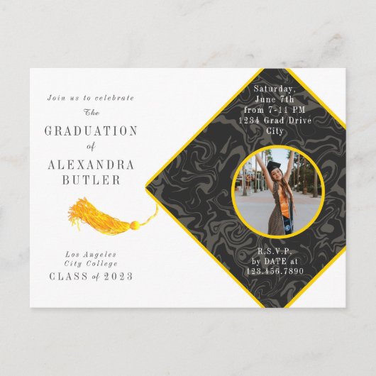 Gold Tassel Foto Script Class of 2023 Abschluss Postkarte (Vorderseite)