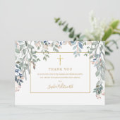 Gold Taufe Christening Foto Foliage Gold Dankeskarte (Stehend Vorderseite)