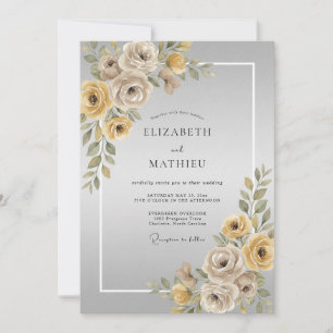 Gold-Taupe-Rosen-Hochzeit Einladung