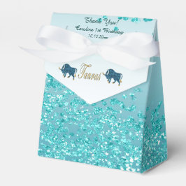Gold Taurus & Aquamarin Blue Glitzer Geburtstag Geschenkschachtel