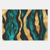 Gold Teal Black Tiger Stripe Pattern Abstract Geschenkpapier Set (Vorderseite 3)