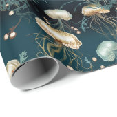 Gold & Teal Ethereal Jellyfish Geschenkpapier (Rolleneckpunkt)
