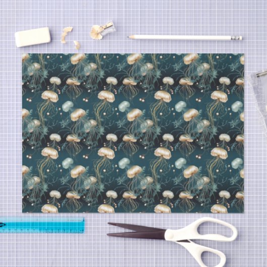Gold & Teal Ethereal Jellyfish Seidenpapier (Handwerk)