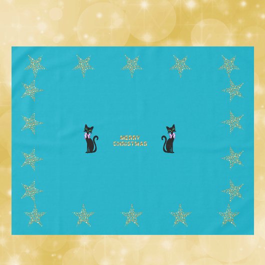 Gold Teal Merry Christmas Cats Stars pink Bows Tischdecke