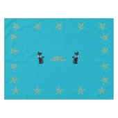 Gold Teal Merry Christmas Cats Stars pink Bows Tischdecke (Vorderseite (Horizontal))