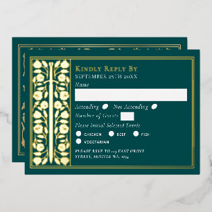 Gold Teal Mittelalter-Schwert Hochzeits-RSVP Folieneinladung