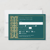 Gold Teal Mittelalter-Schwert Hochzeits-RSVP RSVP Karte (Vorderseite)