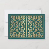 Gold Teal Mittelalter-Schwert Hochzeits-RSVP RSVP Karte (Rückseite)