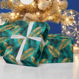 Gold Teal Palm Leaves | Luxe Tropical Pattern Geschenkpapier