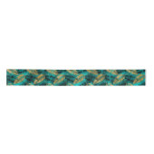 Gold Teal Palm Leaves | Luxe Tropical Pattern Satinband (Vorderseite)