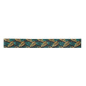Gold Teal Palm Leaves | Luxe Tropical Pattern Satinband (Vorderseite)
