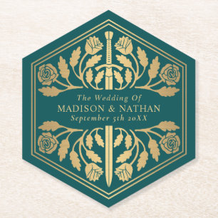 Gold Teal Royal Mittelalterliches Schwert Hochzeit Untersetzer
