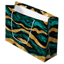 Gold Teal Tiger Streifen | Glam Abstractes Tier Große Geschenktüte
