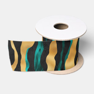 Gold Teal Tiger Streifen   Glamouröser abstrakter  Satinband